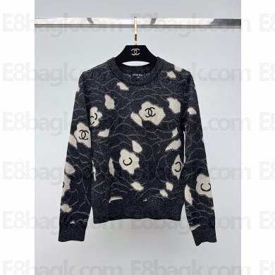 chanel camellias printed cashmere sweater black 2023