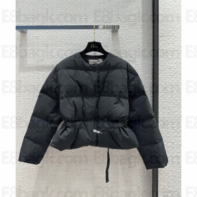 DIOR Black Quilted Wool and Silk Taffeta DiorAlps Down Jacket with Belt 2023