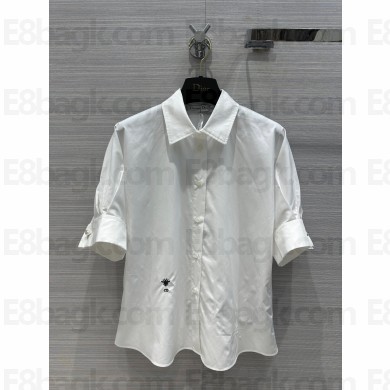 DIOR white Cotton Poplin Blouse with Puff Sleeves 2023