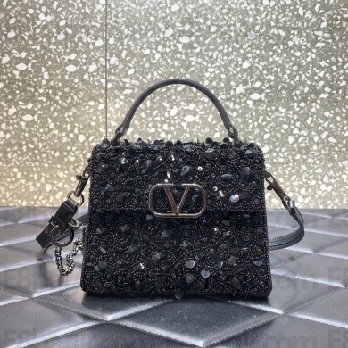 Valentino Mini VSling Bag in Beads 3D Embroidery with Crystals and Sequins black 2023