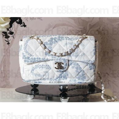 chanel White & Blue Printed Denim & Gold-Tone Metal flap bag AS5454 2025
