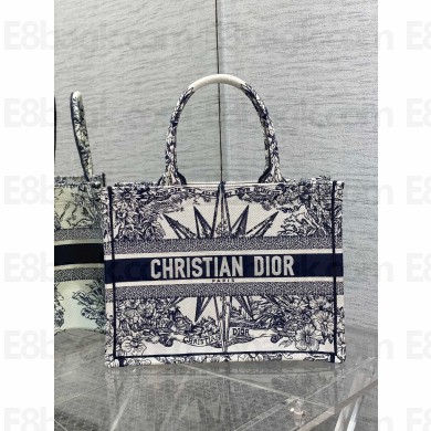 Dior Medium Book Tote Bag in White and Blue Rêve d'Infini Embroidery 2022 