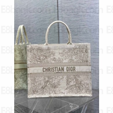 Dior Large Book Tote Bag in Jardin d'Hiver Embroidery with Metallic Thread White/Gold 2022