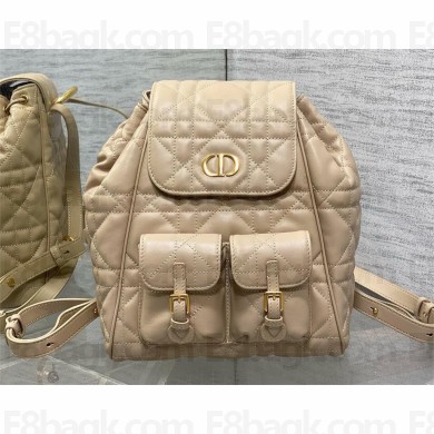 Dior medium Dior Caro Backpack in Beige Macrocannage Lambskin 2024