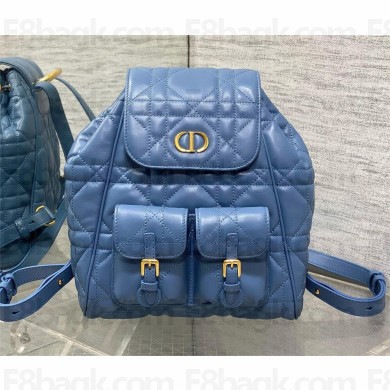 Dior medium Dior Caro Backpack in blue Macrocannage Lambskin 2024