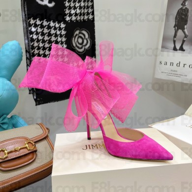 JIMMY CHOO Averly 100 suede bow-trimmed pumps pink 2022