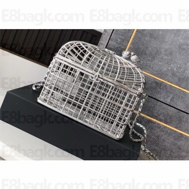 chanel birdcage clutch SILVER 2025