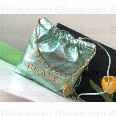 Chanel Crinkled Calfskin & Gold-Tone CHANEL 22 Mini Handbag AS3980 Metallic Green 2024