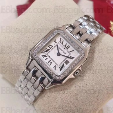 cartier panthere de cartier quartz watch silver with diamonds
