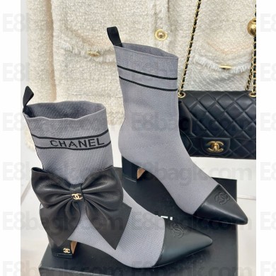 Chanel Womens socks boot in blue calfskin/knit wool thread 2024