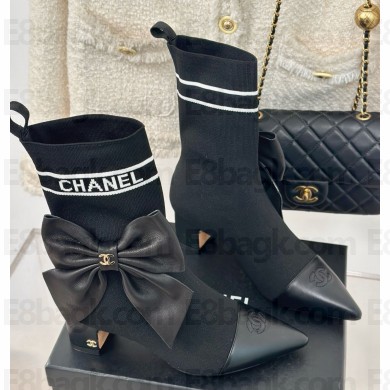 Chanel Womens socks boot in black calfskin/knit wool thread 2024