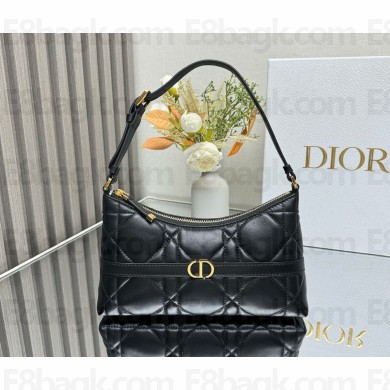 Dior Miss Caro Mini Hobo Shoulder Bag Black Macrocannage Lambskin 2024