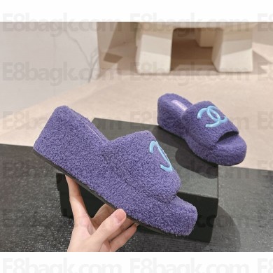 Chanel Platform CC Logo Shearling slippers purple 2024