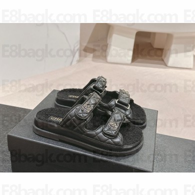Chanel CC Logo Beach Mules Sandals Shearling 09 2024