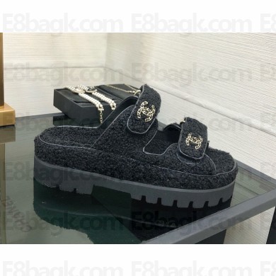 Chanel CC Logo Beach Mules Sandals Shearling 20 2024