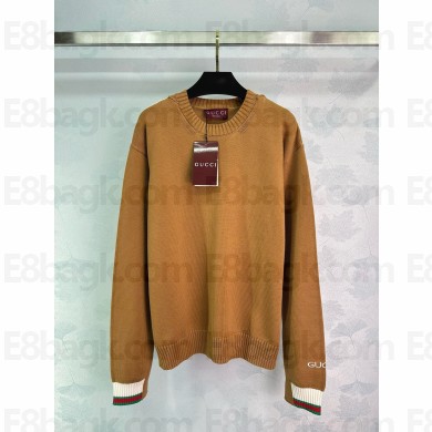 GUCCI Cotton sweater with Gucci intarsia beige 2024