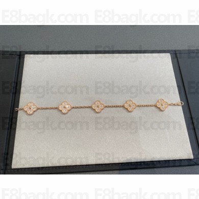Van Cleef & Arpels Vintage Alhambra bracelet, 5 motifs,pink gold,diamond