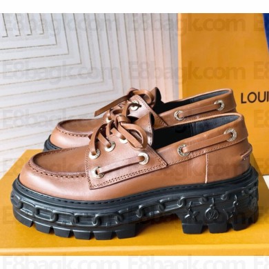 Louis Vuitton LV Record Boat Shoe Calf leather 1ADAK2  Cognac Brown 1118-2024