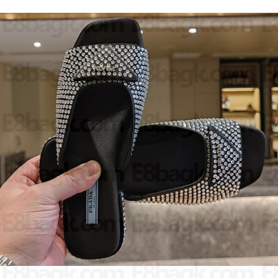 Prada Satin slides with crystals 1XX642 Black 2023
