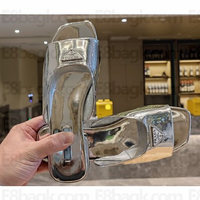 Prada Metallic leather slides Silver 2023