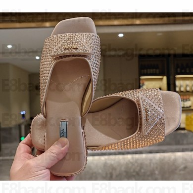 Prada Satin slides with crystals 1XX642 Beige 2023