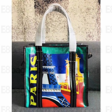Balenciaga Print City Inspired Bazar Small Shopping Bag Paris Green 2018