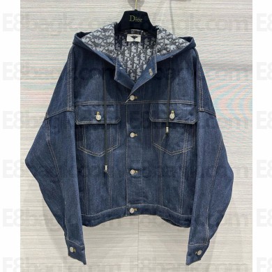 Dior Oversized Hooded Jacket Blue Cotton Denim with Dior Oblique Interior 2024