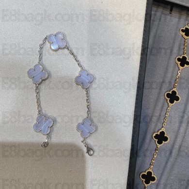 Van Cleef & Arpels Vintage Alhambra bracelet, 5 motifs,White gold, Chalcedony