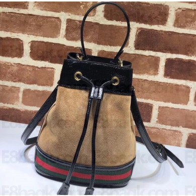 Gucci Ophidia Web Suede Small Bucket Top Handle Bag 550621 Brown