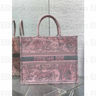 dior Pink and Gray Toile de Jouy Sauvage Embroidery large book tote 2023