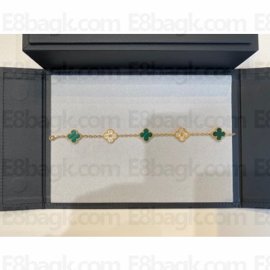 Van Cleef & Arpels Vintage Alhambra bracelet, 5 motifs,yellow gold,diamond,malachite