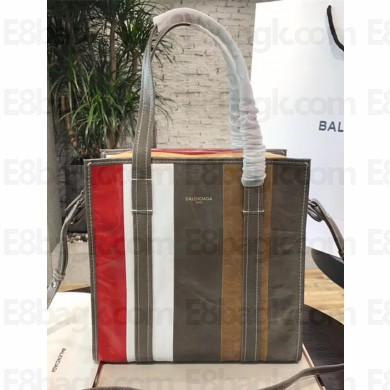 Balenciaga Bazar Small Shopping Bag Etoupe/Red/White/Brown 2018