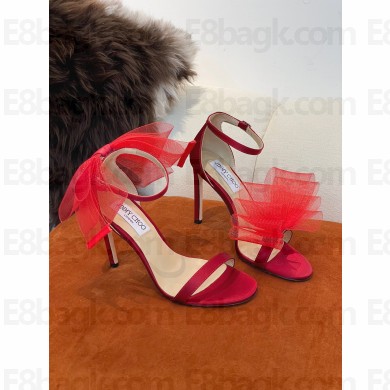 JIMMY CHOO Aveline 100 Latte Sandals with Bows red 2022