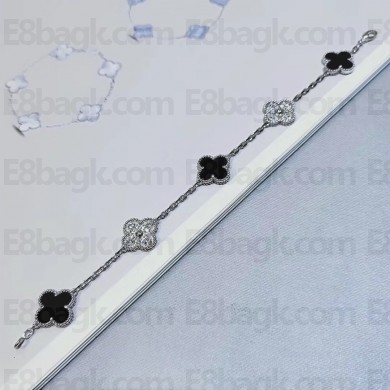Van Cleef & Arpels Vintage Alhambra bracelet, 5 motifs,silver,black,diamond