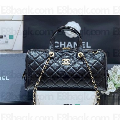 chanel black Patent Crumpled Calfskin & Gold-Tone Metal large bowling bag AS5579 2025(original quality)