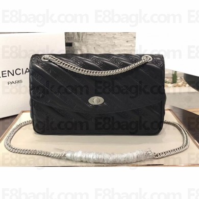 Balenciaga Logo Jacquard Lock Round Medium Leather Shoulder Bag 2018