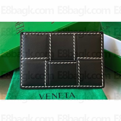 Bottega Veneta Intreccio leather Cassette Credit Card Case with edge-stitching detail 748052 Black
