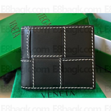Bottega Veneta Intreccio leather Cassette Bi-Fold Wallet with edge-stitching detail 743004 Black