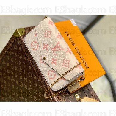 LOUIS VUITTON Monogram Empreinte embossed  Félicie Pochette Cream / Rose Trianon Pink M82047