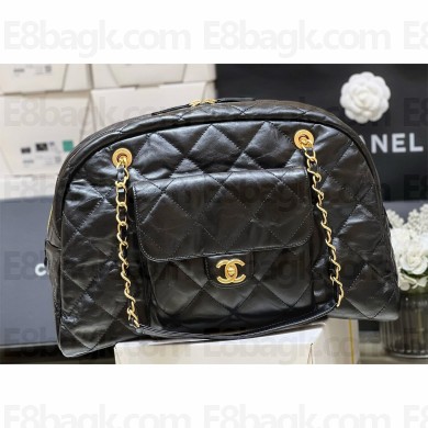CHANEL BLACK MAXI BOWLING BAG IN CALFSKIN 2024 (ORIGINAL QUALITY)