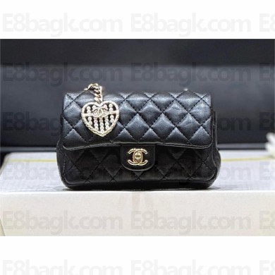 CHANEL BLACK LAMBSKIN Classic Mini Bag with hook AP4760 2025(original quality)