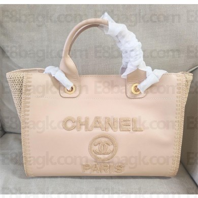 chanel calfskin knit medium deauville tote yellow/beige 2025