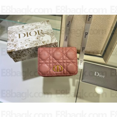 Dior Caro Compact Zipped Wallet in Supple Cannage Calfskin rose des vents