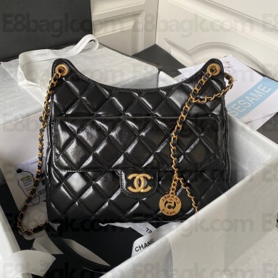 Chanel Hobo Handbag in Shiny Crumpled Lambskin AS4322 BLACK 2023