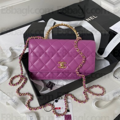 Chanel Wallet on Chain in Lambskin and Imitation Pearls AP3504 purple 2023