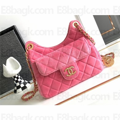 Chanel Hobo Handbag in VELVET AS4322 PINK 2023