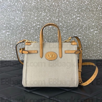 Valentino Garavani Antibes Small leather-trimmed tote bag 2025