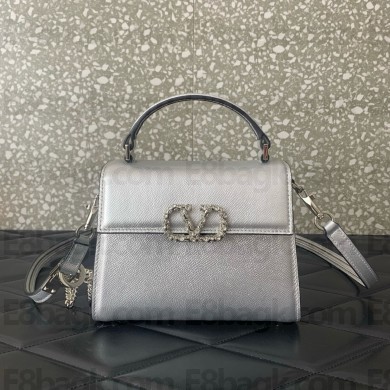 Valentino Garavani VSling Mini Swarovski®-embellished leather tote bag silver 2025
