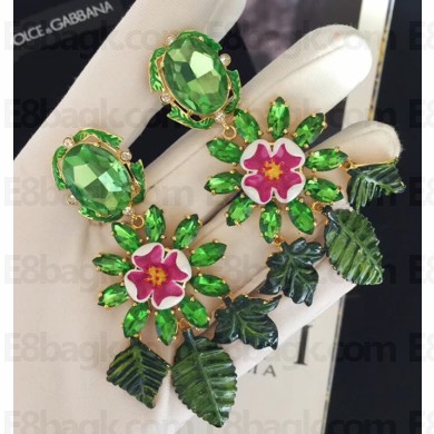 Dolce Gabbana Clip-on Earrings with Flower Pendant Green 2018