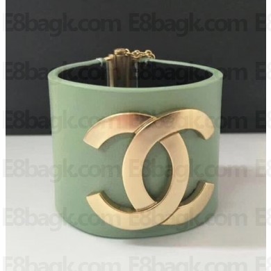 Chanel CC Logo Leather Cuff/Bracelet Green 2018